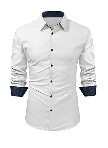 Meilicloth Herren Hemd Businesshemd Langarm Freizeithemd Herrenhemden Casual Regular Fit Klassischer Kragen Button Down Hemd Party Prom Konzert Kleid Hemd Weißes Modische Hemden Slim Fit von Meilicloth