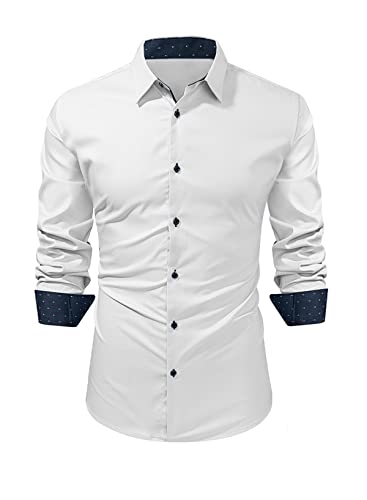 Meilicloth Herren Hemd Businesshemd Langarm Freizeithemd Herrenhemden Casual Regular Fit Klassischer Kragen Button Down Hemd Party Prom Konzert Kleid Weißes Modische Hemden Slim Fit von Meilicloth