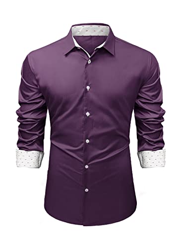 Meilicloth Herren Hemd Businesshemd Langarmhemd Freizeithemd Männer Paisley-Hemden Mode Klassischer Kragen Button-Down Casual Formale Party Prom Konzert Kleid Hemd Slim Fit Lila XL von Meilicloth