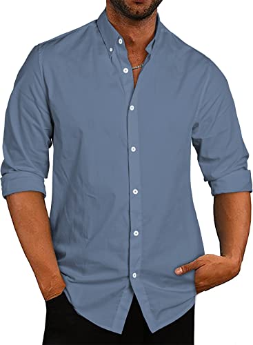 Meilicloth Hemd Herren Business Freizeithemd 100% Baumwolle Hemd Herren Langarm Regular Fit A Blau XL von Meilicloth