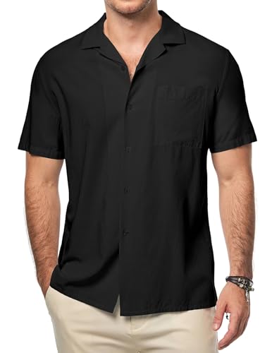 Meilicloth Herren Hemd Kurzarm Freizeithemd Regular fit Casual Party Strand Sommerhemd Shirt Casual Mode Regular Fit Schwarz M von Meilicloth