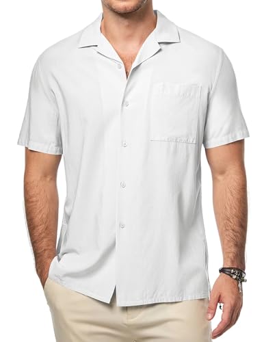 Meilicloth Herren Hemd Kurzarm Freizeithemd Regular fit Casual Party Strand Sommerhemd Shirt Casual Mode Regular Fit Weiß S von Meilicloth
