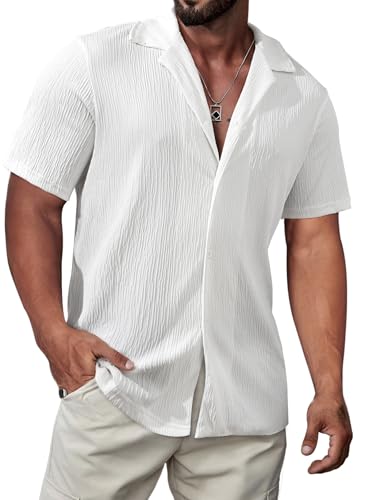 Meilicloth Herren Hemd Kurzarm Freizeithemd Regular fit Casual Sommerhemd Männer Modern Weiß M von Meilicloth