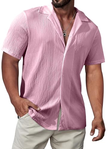 Meilicloth Herren Hemd Kurzarm Hawaii Hemd Männer Freizeit Sommer Kurzarmhemd Strand Shirts Rosa M von Meilicloth