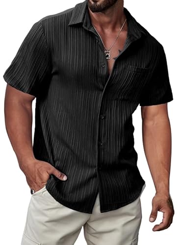 Meilicloth Herren Hemd Kurzarm Hawaiihemd Freizeithemd Kuba-Kragen Sommerhemd Casual Strand Sommerhemd Männer Modern Regular fit Schwarz S von Meilicloth