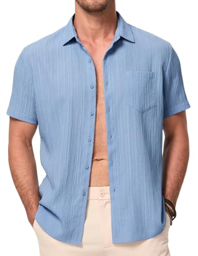 Meilicloth Herren Hemd Kurzarm Hawaiihemd Freizeithemd Regular fit Casual Strand Sommerhemd Shirt Casual Mode Regular Fit Party Strand Blau S von Meilicloth