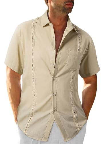 Meilicloth Herren Hemd Kurzarm Hawaiihemd Guayabera Shirt Männer Freizeithemd Kurz Sommerhemd Casual Beach Shirts von Meilicloth