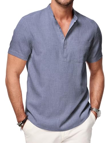 Meilicloth Herren Hemd Kurzarm Hawaiihemd Henley Sommerhemd Hawaii Hemd Männer Regular Fit Freizeithemd Casual mit Taschen Grün XL von Meilicloth