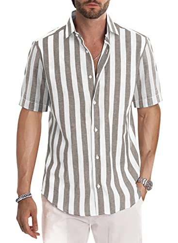 Meilicloth Gestreiftes Hemd Herren Kurzarm Freizeithemd Sommer Casual Regular Fit Braun weiß XXL von Meilicloth