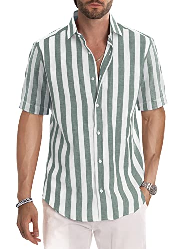 Meilicloth Gestreiftes Hemd Herren Kurzarm Freizeithemd Sommer Casual Regular Fit Grün Weiß S von Meilicloth