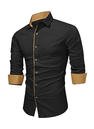 Meilicloth Freizeithemd Herren Hemd Langarm Trachtenhemd Businesshemd Baumwolle Dehnbar Klassisch Hemd Formale Schwarzes Hemden Western Kent-Kragen Bügelfreies Männer Slim Fit Schwarz XL von Meilicloth