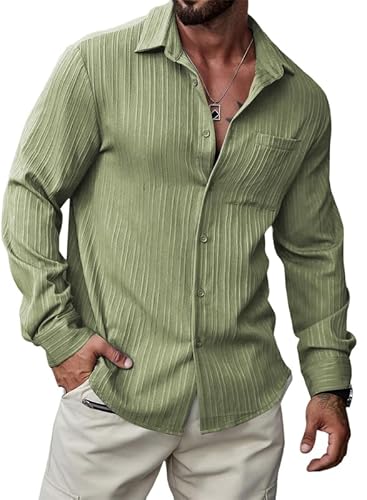Meilicloth Herren Hemd Langarm Freizeithemd Regular Fit Oberhemd Button Down Hemd mit Brusttasche Einfarbig Grün M von Meilicloth