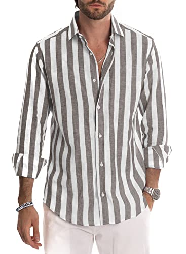 Meilicloth Herren Hemd Langarm Sommer Gestreifte Freizeithemden Casual mit Knöpfen Regular Fit Grau Weiß 2X von Meilicloth