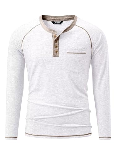 Meilicloth Herren Henley T-Shirt Langarmshirt Herren T Shirt Baumwolle Hemd Taste Knopfleiste mit Taschen Weiß L von Meilicloth