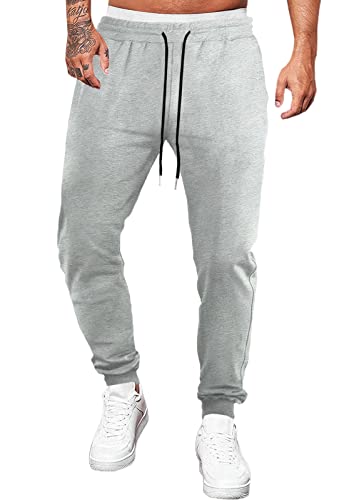 Meilicloth Hose Herren Jogginghose Männer Freizeithose Baumwolle Lang mit Kordelzug-Aufdruck Sweatpants Herren mit Taschen Regular Fit Grau XXL von Meilicloth