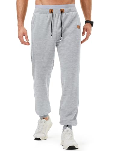 Meilicloth Herren Jogginghose Trainingshose Sporthose Fitness Jogger Sweatpants Herren Casual Freizeithose mit Zipper Taschen Regular Fit Grau 3XL von Meilicloth