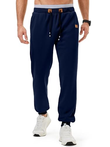 Meilicloth Herren Jogginghose Trainingshose Sporthose Fitness Jogger Sweatpants Herren Casual Freizeithose mit Zipper Taschen Regular Fit Marine Blau S von Meilicloth
