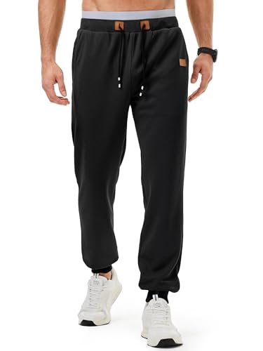 Meilicloth Herren Jogginghose Trainingshose Sporthose Fitness Jogger Sweatpants Herren Casual Freizeithose mit Zipper Taschen Regular Fit Schwarz 2XL von Meilicloth