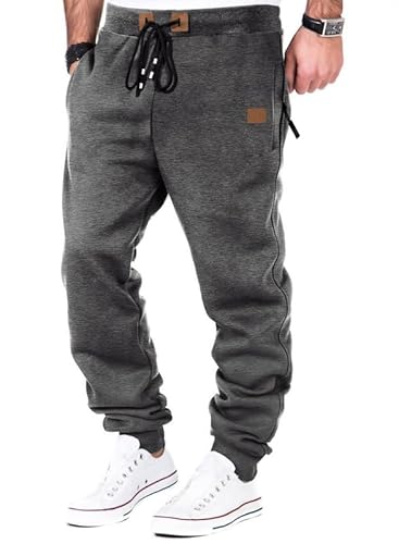 Meilicloth Herren Jogginghose Warme Gefütterte Trainingshose Sporthose Fitness Jogger Sweatpants Trainingshose Herren mit Taschen Regular Fit Dunkel Grau L von Meilicloth
