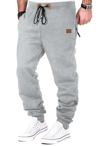 Meilicloth Herren Jogginghose Warme Gefütterte Trainingshose Sporthose Fitness Jogger Sweatpants Trainingshose Herren mit Taschen Regular Fit Grau L von Meilicloth