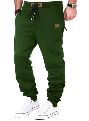 Meilicloth Herren Jogginghose Warme Gefütterte Trainingshose Sporthose Fitness Jogger Sweatpants Trainingshose Herren mit Taschen Regular Fit Grün 2XL von Meilicloth