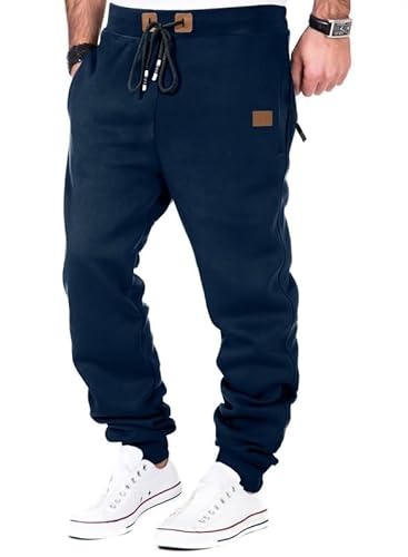 Meilicloth Herren Jogginghose Warme Gefütterte Trainingshose Sporthose Fitness Jogger Sweatpants Trainingshose Herren mit Taschen Regular Fit Marine Blau M von Meilicloth