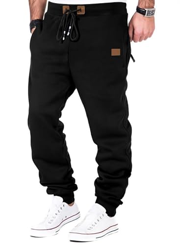 Meilicloth Herren Jogginghose Warme Gefütterte Trainingshose Sporthose Fitness Jogger Sweatpants Trainingshose Herren mit Taschen Regular Fit Schwarz L von Meilicloth