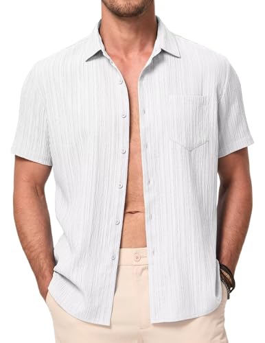 Meilicloth Herren Kurzarm Hemd Button Down Regular Fit Freizeithemden Sommer Strand Shirt Weiß 2XL von Meilicloth