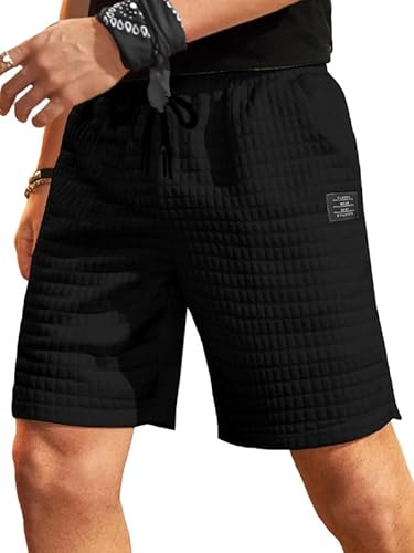 Meilicloth Herren Kurze Hosen Shorts mit Taschen Sommer Casual Kurze Hosen Elastische Taille Loose Beach Short Schwarz 34 von Meilicloth