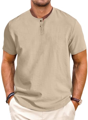 Meilicloth Leinen Shirt Herren Leinenhemd Kurzarm Hemd Henley Shirt Leinen Sommer T Shirt Freizeithemd Kurz Strandhemd Sommerhemd Oberteil Sommer Herren Strand Hawaii Hemd Männer Rauchgrau M von Meilicloth