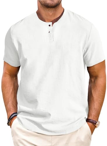 Meilicloth Herren Leinenhemd Henley Shirt T Shirt Herren Hemd Kurzarm Herren Sommerhemd Freizeithemd Kurz Strandhemd Sommer Herren Henley Shirt Leinen Hawaii Hemd Männer Weiß M von Meilicloth