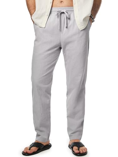 Meilicloth Herren Leinenhose Hosen Baumwolle Lang Leicht Sommerhose mit Kordelzug Grau 38 von Meilicloth