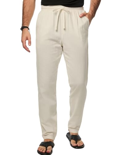Meilicloth Herren Leinenhose mit Kordelzug Leicht Sommerhose Freizeithose Einfarbig Hose Lang für Männer Strandhose Alltag Marineblau 40 von Meilicloth