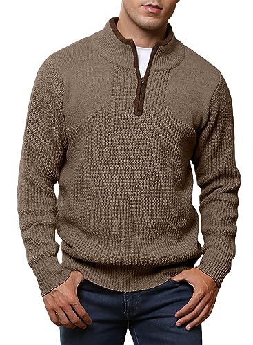 Meilicloth Strickpullover Herren Pullover Troyer Sweatshirt Zip Pullover Herren Winterpullover Grobstrick Rollkragenpullover Basic Kaschmir Wollpullover Männer Polopullover Langarmshirt Braun XXXL von Meilicloth