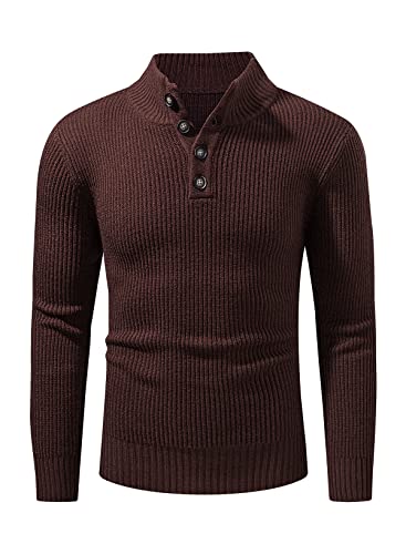 Meilicloth Herren Rollkragen Pullover Strickpullover Sweater Rollkragen Freizeit Slim fit Basic Männer Pullover 1/4 Knopf BraunL von Meilicloth