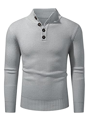 Meilicloth Herren Rollkragen Pullover Strickpullover Sweater Rollkragen Freizeit Slim fit Basic Männer Pullover 1/4 Knopf GrauXL von Meilicloth