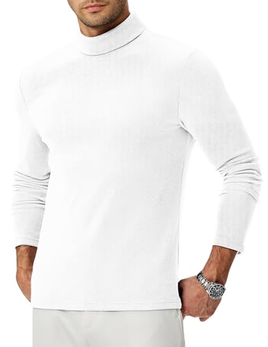 Meilicloth Herren Rollkragenshirt Longsleeve Leichter Dünnes Rollkragenpullover Bequemer Rolli Pulli Elastisch Shirt Langarm Einfarbig Weiß M von Meilicloth