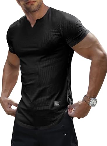 Meilicloth T Shirt Herren Schwarz Sportstyle Muskelshirt Muscle V-Ausschnitt Slim Fit Basic T-Shirt 2025 Sommer S von Meilicloth