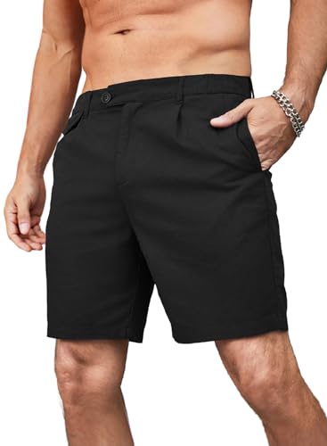 Meilicloth Herren Shorts Leinen Kurze Hosen Leinen Strand Shorts Sommer Kurze Leinenhose Freizeithose Sommershorts Kurze Herrenshorts Chino Shorts Sportshorts Sweatshorts 2024 Sommer Schwarz 34 von Meilicloth