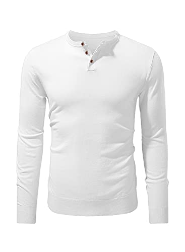 Meilicloth Herren Strickpullover Dünn Kragenloses Henley 100% Baumwolle Basic Sweater Regular Fit von Meilicloth