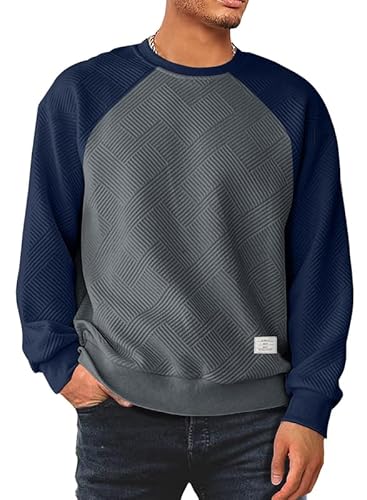 Meilicloth Herren Sweatshirt Raglan Sweat Langarm Crew Neck Casual Colourblock Pullover Dunkelgrau XL von Meilicloth