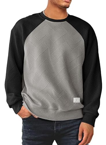 Meilicloth Herren Sweatshirt Raglan Sweat Langarm Crew Neck Casual Colourblock Pullover Grau L von Meilicloth