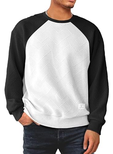 Meilicloth Herren Sweatshirt Raglan Sweat Langarm Crew Neck Casual Colourblock Pullover Weiß 3XL von Meilicloth