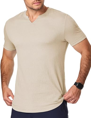 Meilicloth Herren T-Shirt Herren Hemd Kurzarm Baumwolle Henley-Hemd Freizeithemd Regular fit Casual Sommerhemd Männer Modern Braun XL von Meilicloth