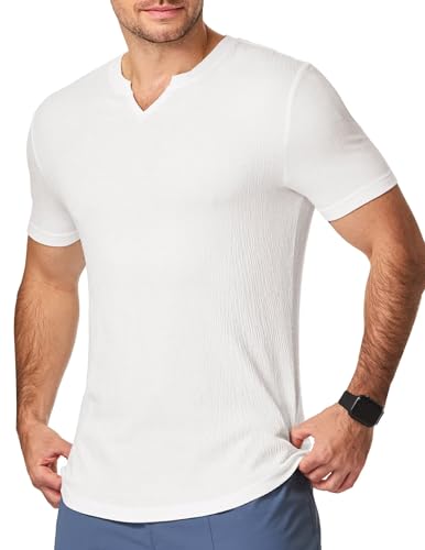 Meilicloth Herren T-Shirt Herren Hemd Kurzarm Baumwolle Henley-Hemd Freizeithemd Regular fit Casual Sommerhemd Männer Modern Weiß XL von Meilicloth