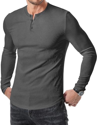 Meilicloth Herren T Shirt Langarm Heney Shirts Langarmshirt Baumwolle Dunkelgrau 3XL von Meilicloth