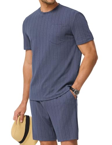 Meilicloth Herren T Shirt und Shorts Sommer Leichte 2-Teiliges Set Outfit Trainingsanzug Freizeitanzug Jogginganzug Herren Mode Casual Sweatsuits für Jeden Tag Blau XXL von Meilicloth