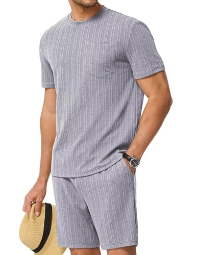 Meilicloth Herren T Shirt und Shorts Sommer Leichte 2-Teiliges Set Outfit Trainingsanzug Freizeitanzug Jogginganzug Herren Mode Casual Sweatsuits für Jeden Tag Grau S von Meilicloth