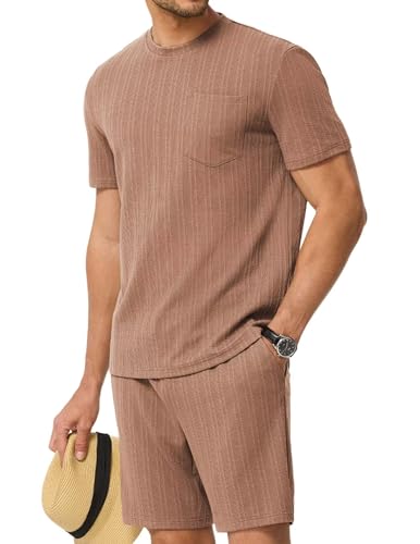 Meilicloth Herren T Shirt und Shorts Sommer Leichte 2-Teiliges Set Outfit Trainingsanzug Freizeitanzug Jogginganzug Herren Mode Casual Sweatsuits für Jeden Tag Kamel S von Meilicloth