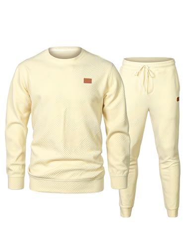 Meilicloth Herren Trainingsanzug Set Herren Sweatshirt Pullover Jogginghose Jogginganzug Sport Outfits Herbst Tracksuit Apricot S von Meilicloth